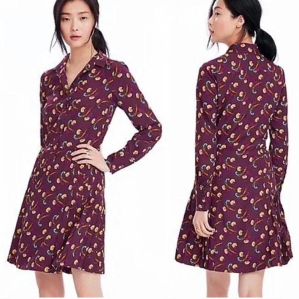 BANANA REPUBLIC Bordeaux Floral Pleated Skirt Dress